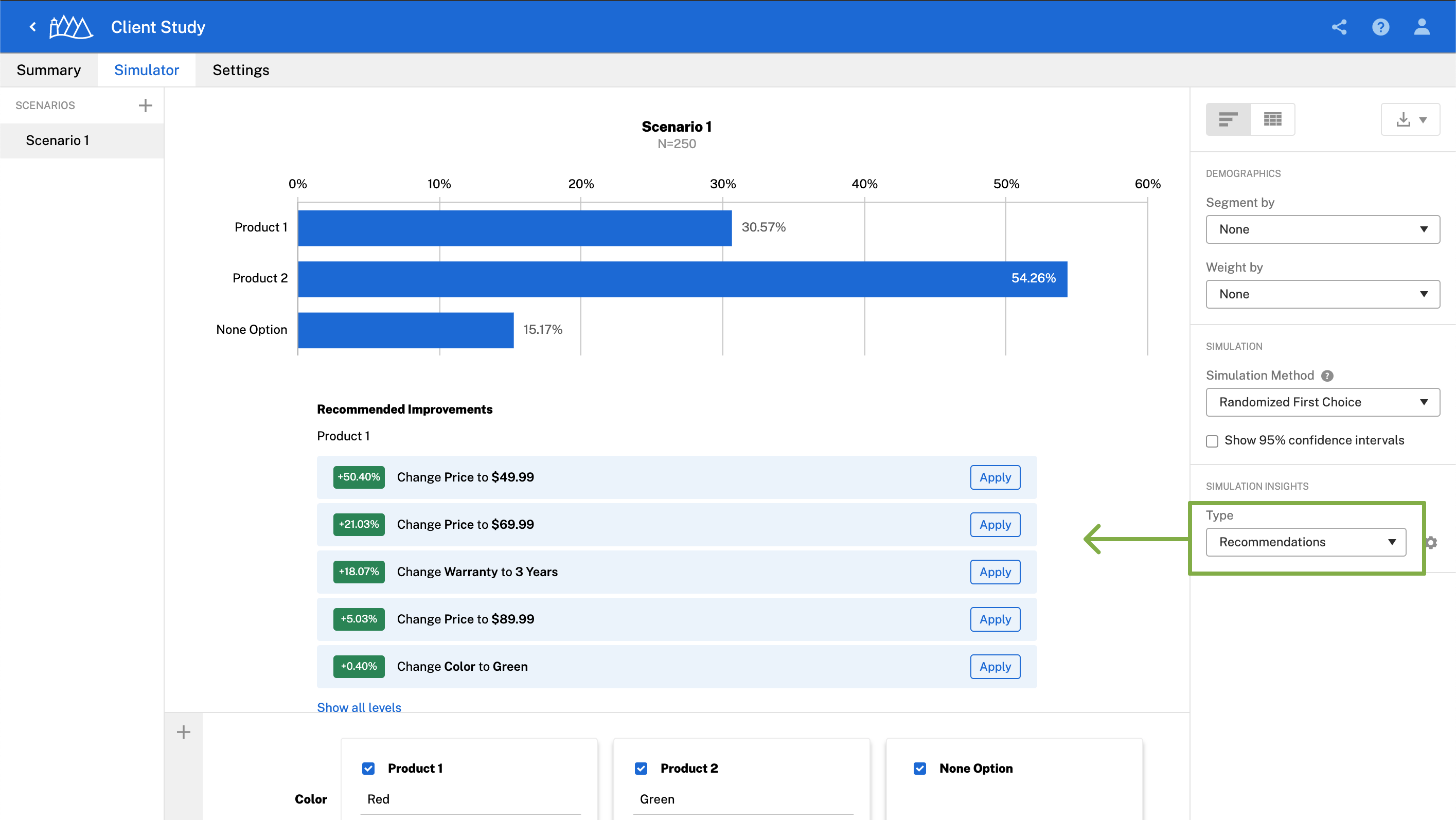 Simulator recommender